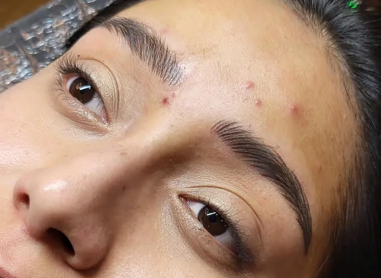 Healed brow close-up — defined arch and natural finish, warm tone
