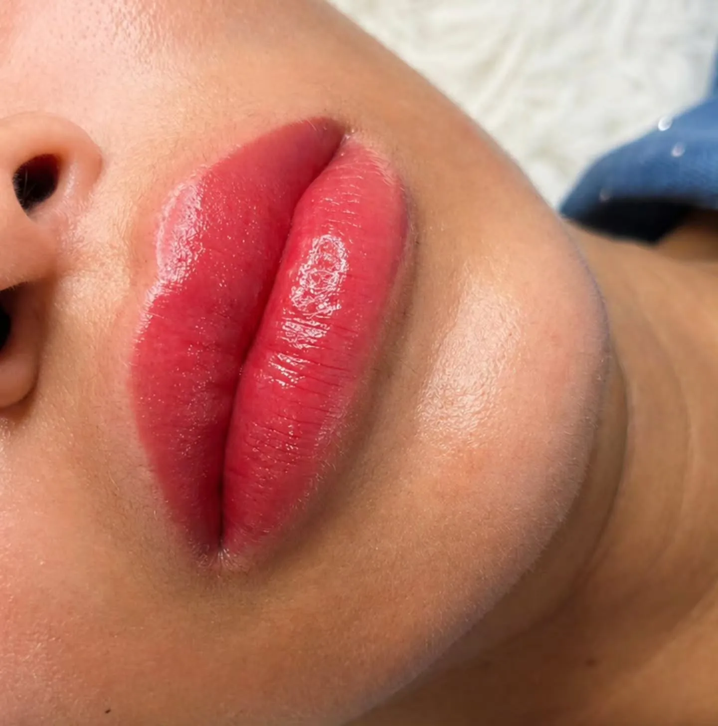 Healed lip blush cosmetic tattoo — soft rosy tint, high resolution